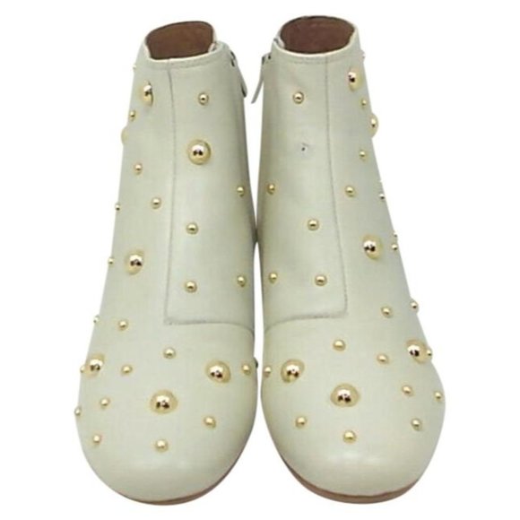 See By Chloe MOD Ivory Leather W Gold Stud Booties - Picture 1 of 5